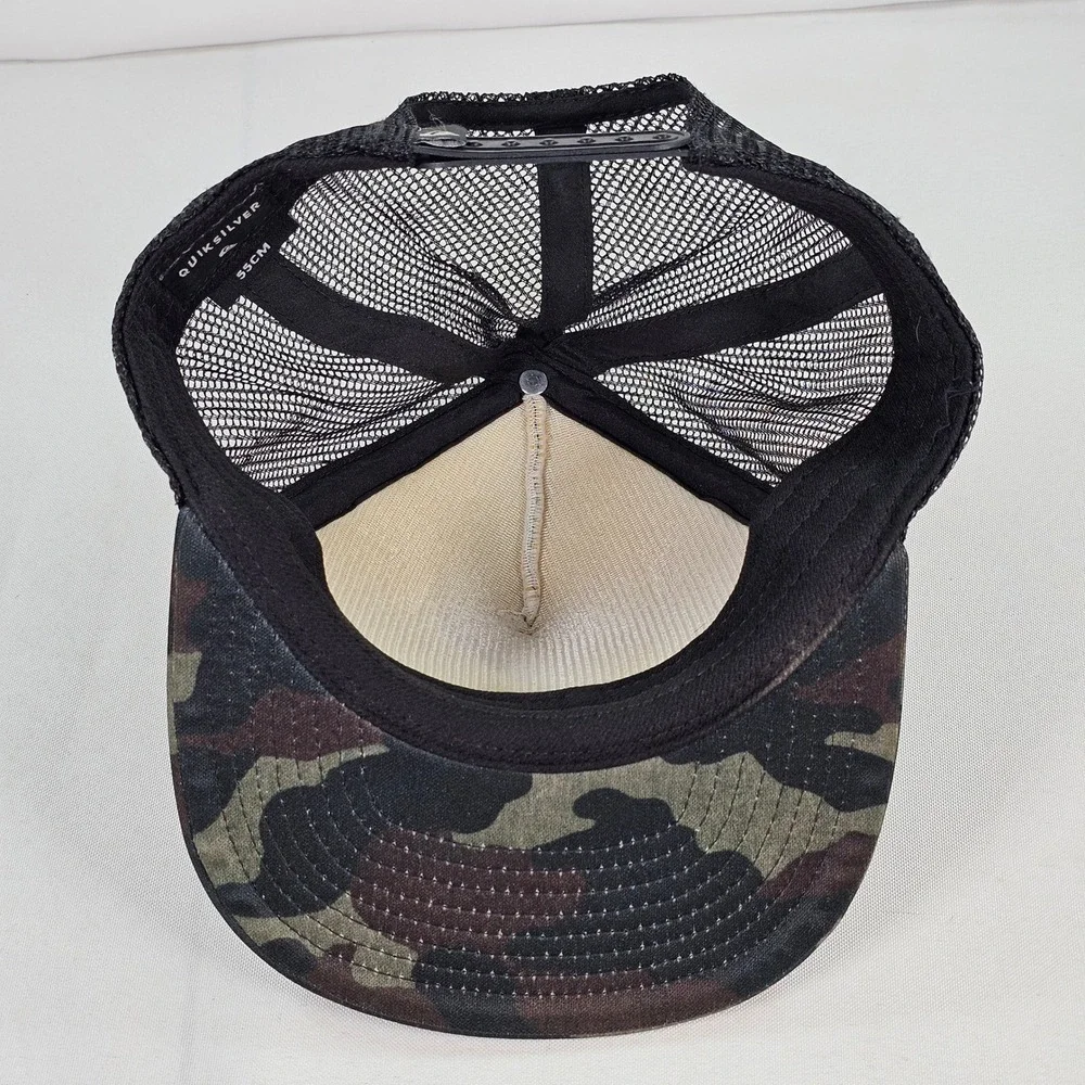 Quiksilver Mens Camo Trucker Hat Mesh Snapback Cap Black Green 55cm